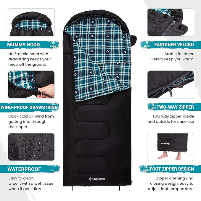 KingCamp Sleeping Bag for Adults, Cold Weather & Warm XL Big and Tall Flannel - Image 3