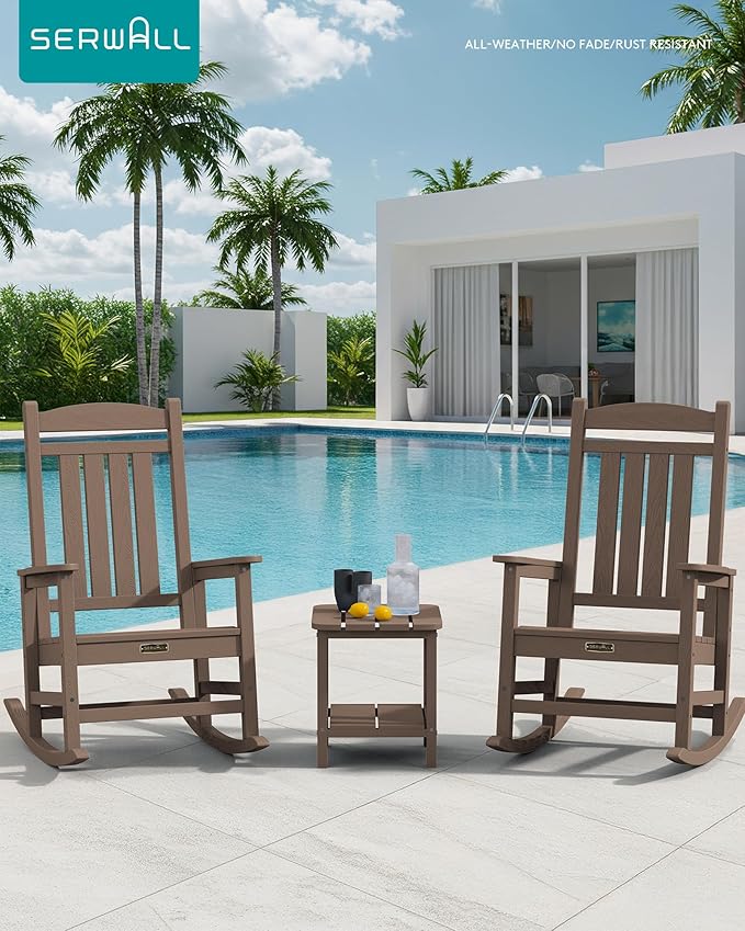 SERWALL Outdoor Rocking Chair Set of 2, HDPE Patio Rocking Chair All-Weather - Image 2