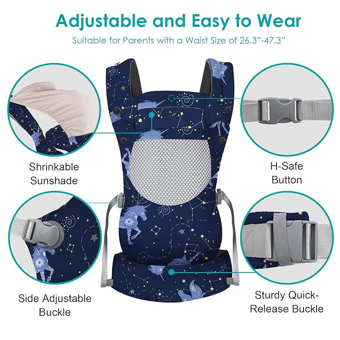 Unicorn Newborn Baby Front Carrier Backpack, Toddler Baby Body Carrier - Image 4
