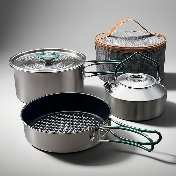 Stainless Steel Camping Cookware, and quick to heat up. Compact camping - Image 2