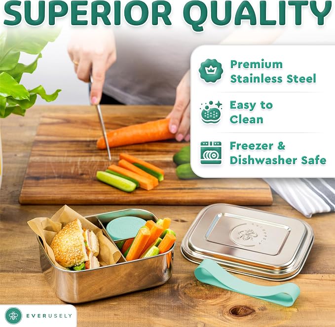 Everusely - Bento Box - Green, 27oz / 0.8 L - Stainless Steel Lunch Box - 3 - Image 6