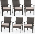PHI VILLA Outdoor Wicker Chairs Set of 6, Rattan Covered Metal Armchairs by PHIVILLAThepioneerofcomfortablehouseholdsupplies