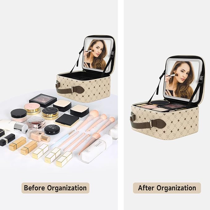 Travel Makeup Bag With 360° rotating LED Mirror, Waterproof cosmetic organizer - Image 6