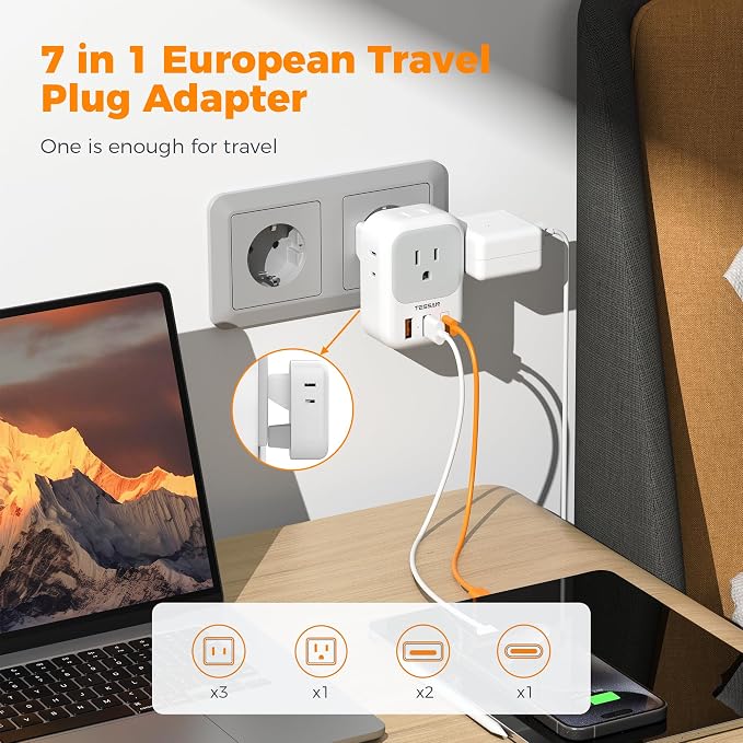 TESSAN European Travel Plug Adapter 2 Packs, Type C Europe Adaptor Foldable - Image 4