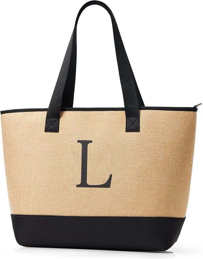 KALIDI Woven Tote Bag for Women, Lightweigh Monogram Beach Bag by KALIDI