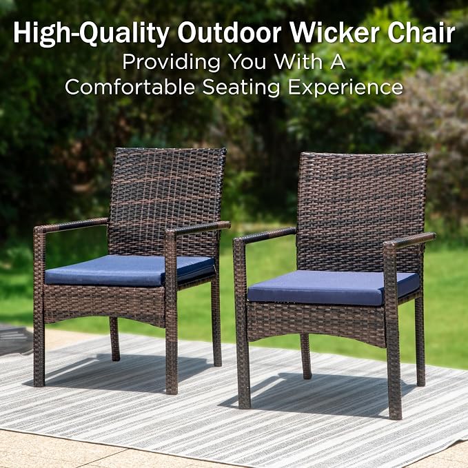PHI VILLA Outdoor Rattan Dining Chairs Set of 6, Modern Wicker Armchair - Image 3