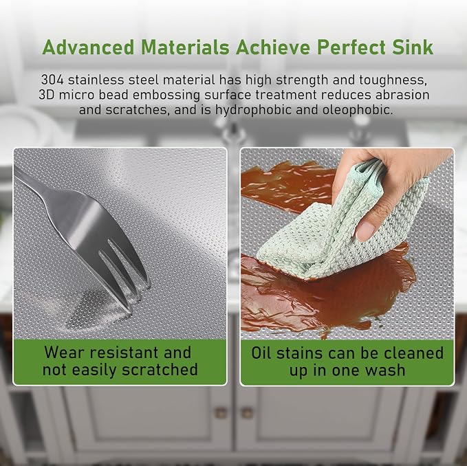 Drop In Kitchen Sink 33x22", 18 Gauge Stainless Steel Sink, 3D Embossed Surface - Image 2