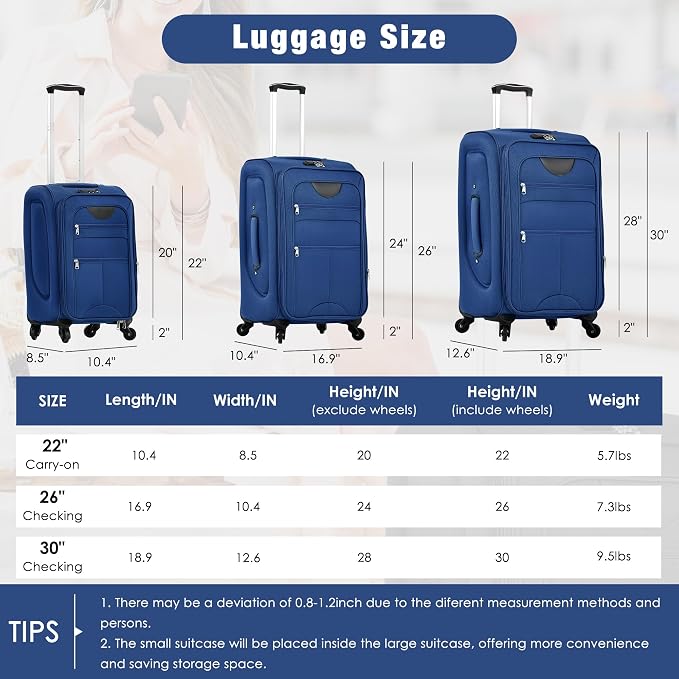 Merax Softside Luggage Set Softshell Lightweight 3 Piece Spinner Suitcase - Image 2