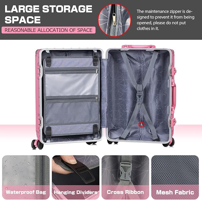 AnyZip Luggage Aluminium Frame Suitcase Hard Shell TSA Lock No Zipper 28In Rose - Image 5