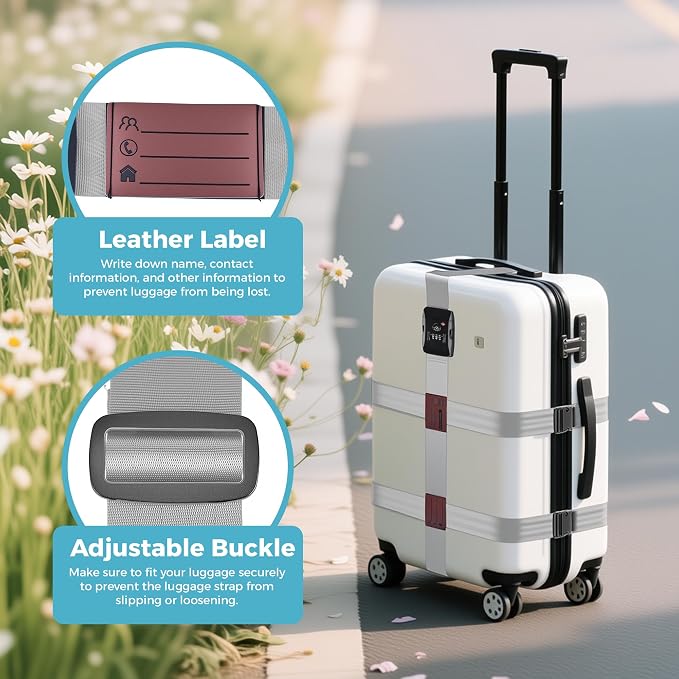 Luggage Straps with TSA Lock, Adjustable Heavy Duty Grey Luggage Straps - Image 3