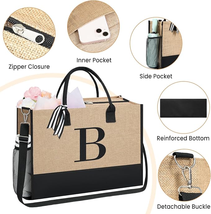 BAGAIL Initial Tote Bag, Personalized Birthday Gifts - Image 3