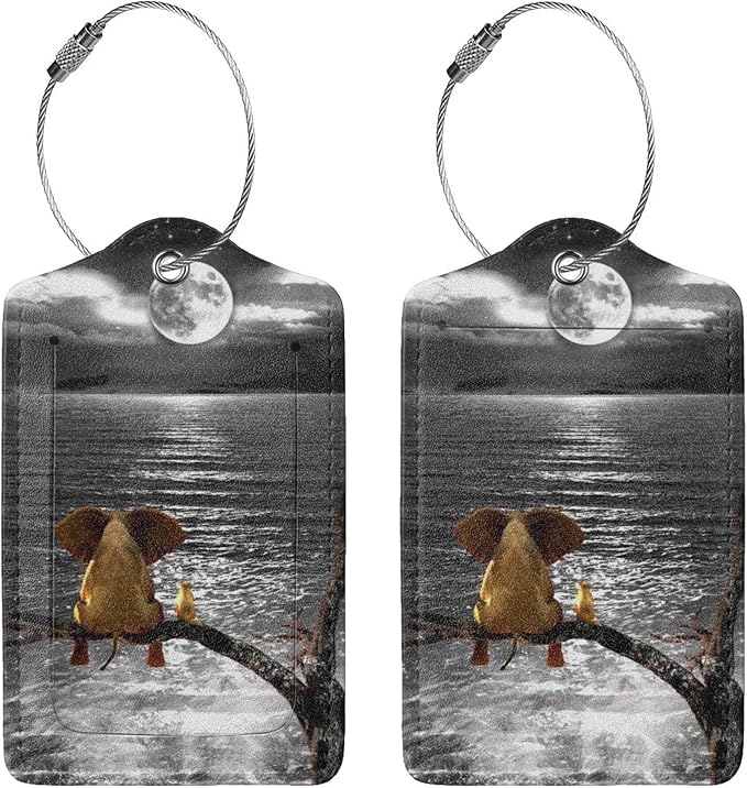 2 Pack Luggage Tags for Suitcase, Elephant and Dog PU Leather Travel Luggage Tag - Image 2