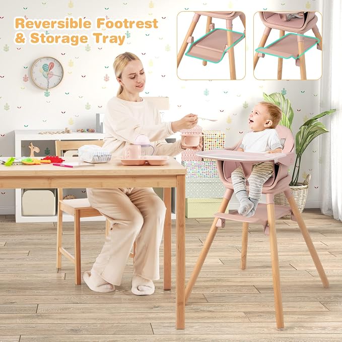 HONEY JOY Baby High Chair, 6 In 1 Convertible Wooden Highchair - Image 4