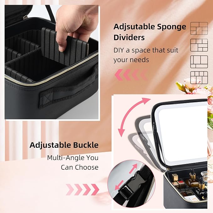 Travel Makeup Bag with LED Mirror – Waterproof Cosmetic Train Case with - Image 5