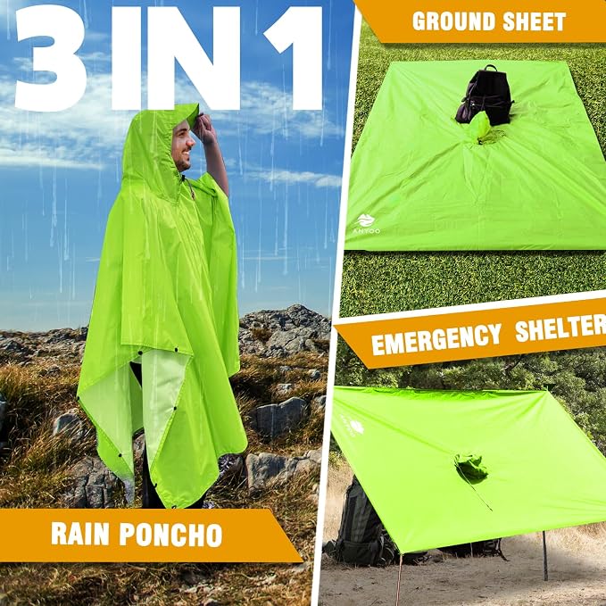 ANYOO Hooded Rain Poncho for Adults Waterproof Lightweight Rain Coat for Men - Image 6