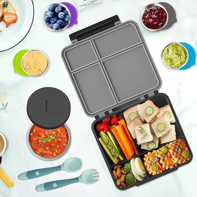Kids Bento Lunch Box with 8oz Soup Thermo, Kids Leakproof Lunch Food Containers - Image 2