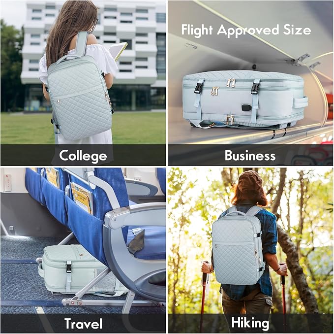 MOMUVO Large Travel Backpack Women, Flight Approved Carry On Backpack, Water - Image 7