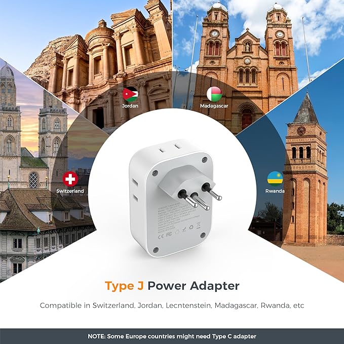 Switzerland Power Adapter 2 Pack, TESSAN Type J Adaptor - Image 2