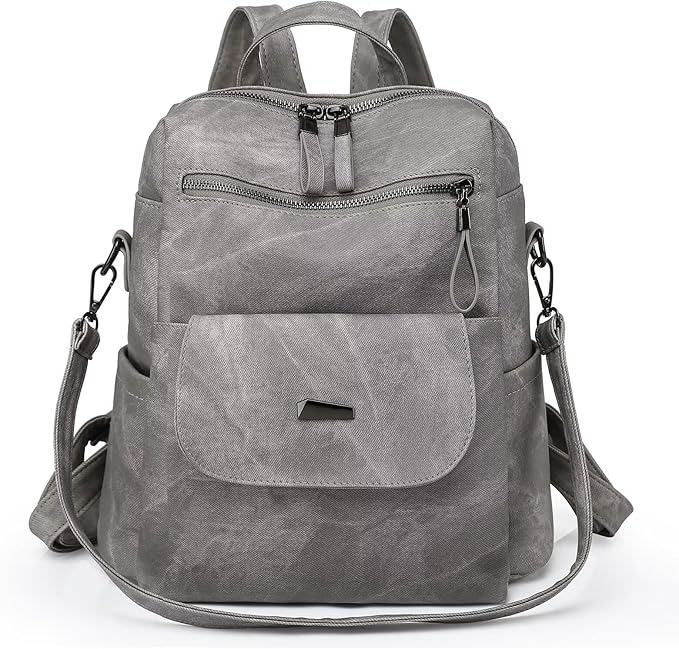 PU Leather Backpack Purse for Women Fashion Multipurpose Design Handbag Ladies by WYFJNX