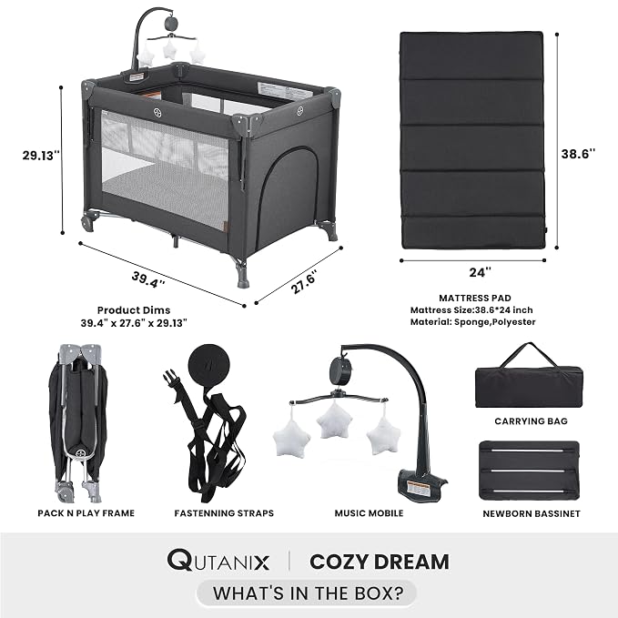 2-in-1 Pack and Play with Mattress, Baby Bassinet Bedside Sleeper, Bedside - Image 6