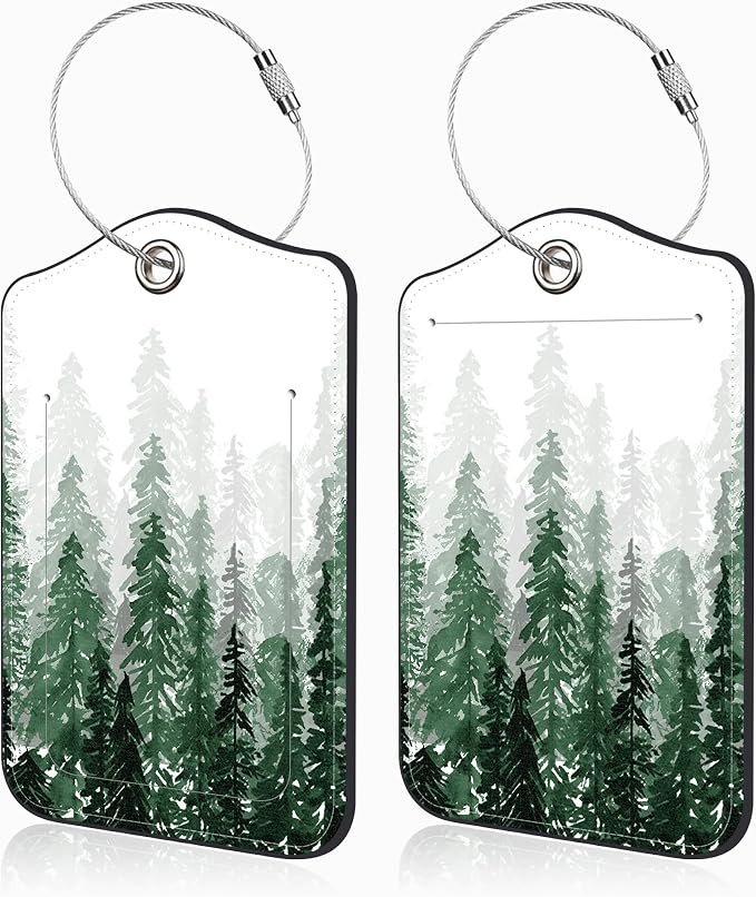 2 Pack Luggage Tags for Suitcases Watercolor Foggy Forest Leather Luggage Tags by Unknown