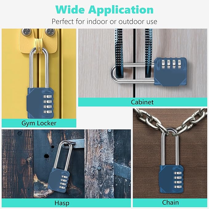 CL21BG 2.6 Inch Long Shackle Combination Lock, 4 Digit Combination Padlock Set - Image 6
