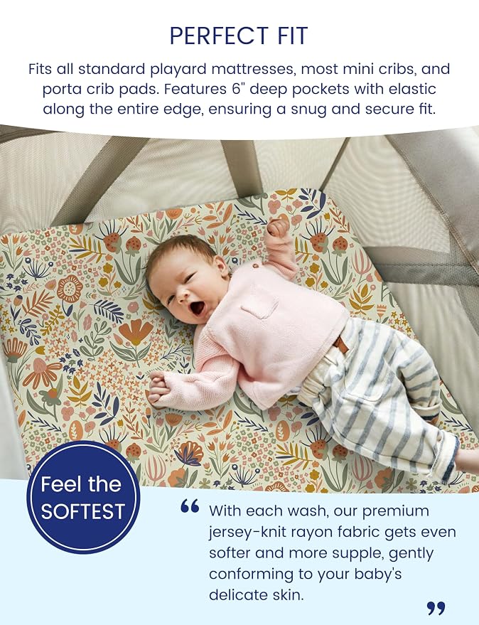 TotAha Premium Soft Pack n Play Sheets, Super Stretchy Jersey Knit Mini Crib - Image 4