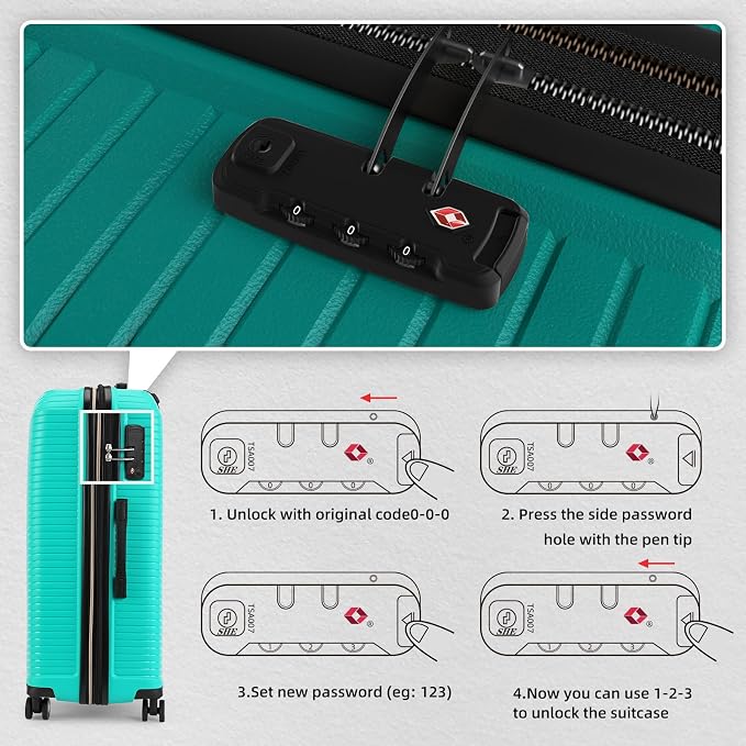 LEAVES KING LARVENDER Luggage Sets 5 Piece, Expandable PP Suitcase - Image 6