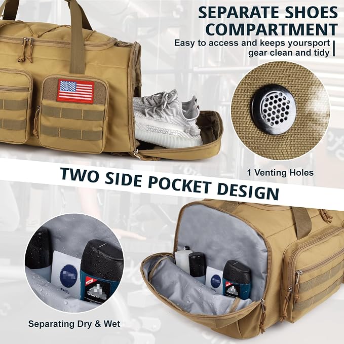 Tactical Gym Bag for Men，50L Large 3 in 1 Sports Duffle Bag - Image 7