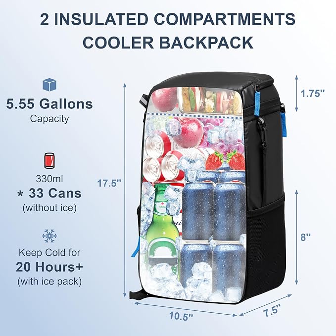 SPARTER Backpack Cooler Insulated Leak Proof 33/49 Cans, 2 Insulated - Image 2