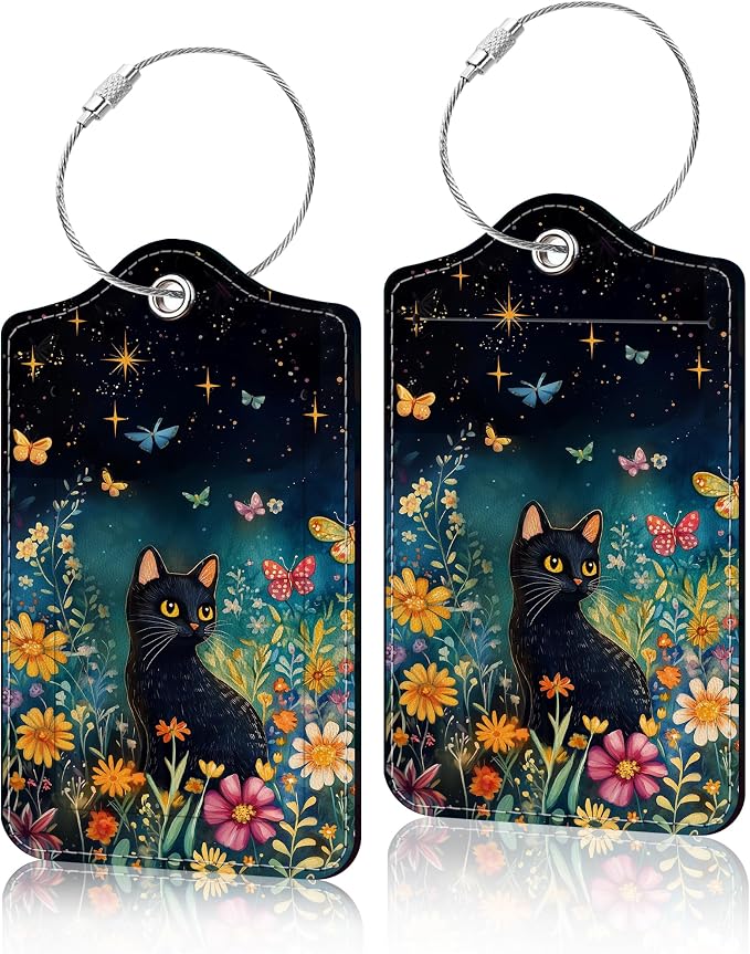 2 Pack Luggage Tag for Suitcase, Cute Unique Leather Suitcase Tags Identifiers by COWDIY