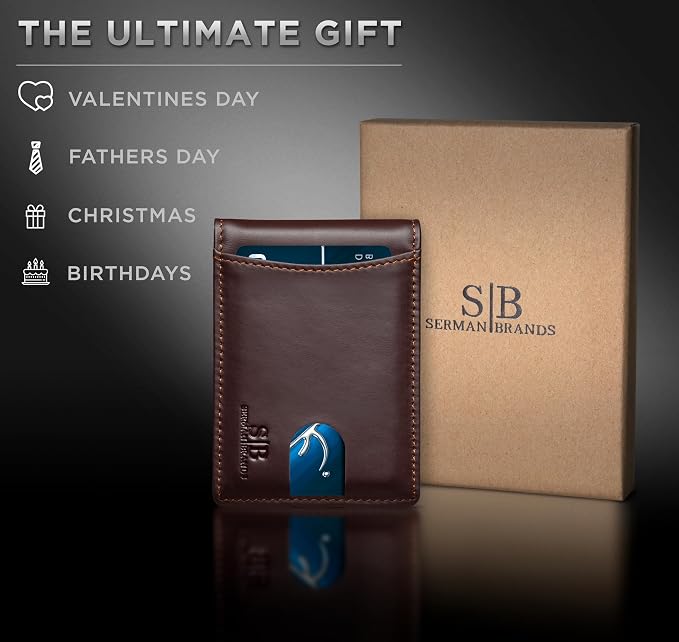 SERMAN BRANDS RFID Blocking Slim Bifold Genuine Leather Minimalist Front Pocket - Image 6