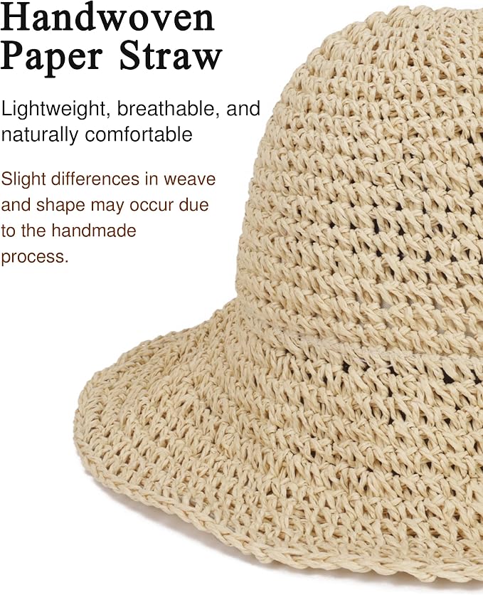 Womens Wide Brim Straw Sun Hat Foldable Floppy Crochet Beach Hat - Image 3
