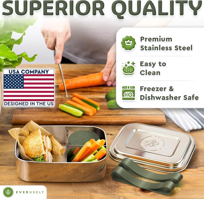 Everusely - Bento Box - Sage, 47oz / 1.4 L - Stainless Steel Lunch Box - 3 - Image 6