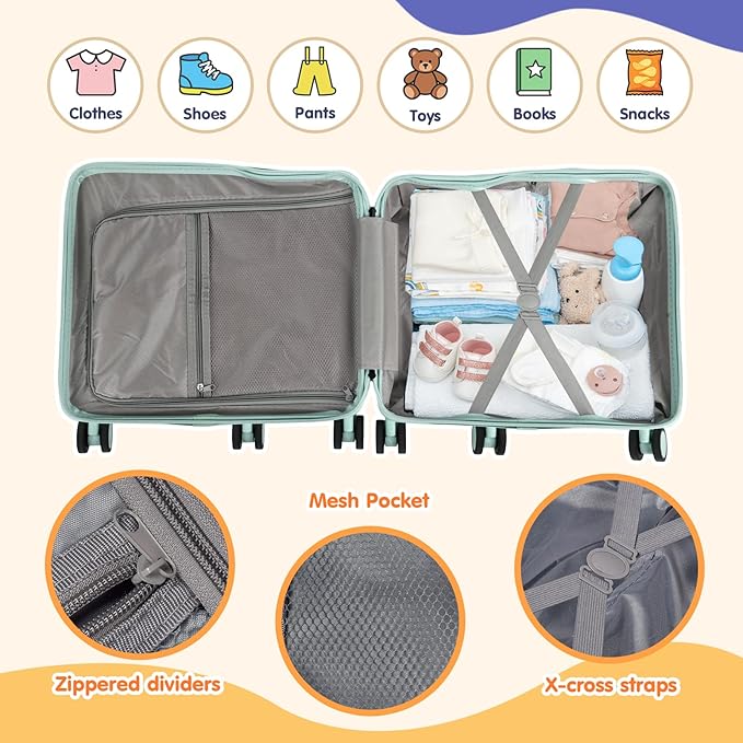 Kids Ride-On Luggage, Foldable Pedal, Hidden Cup Holder & Combination Lock - Image 5