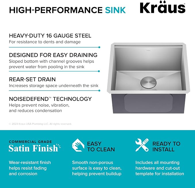 KRAUS Kore 21-Inch Undermount Workstation 16 Gauge Single Bowl Stainless Steel - Image 5