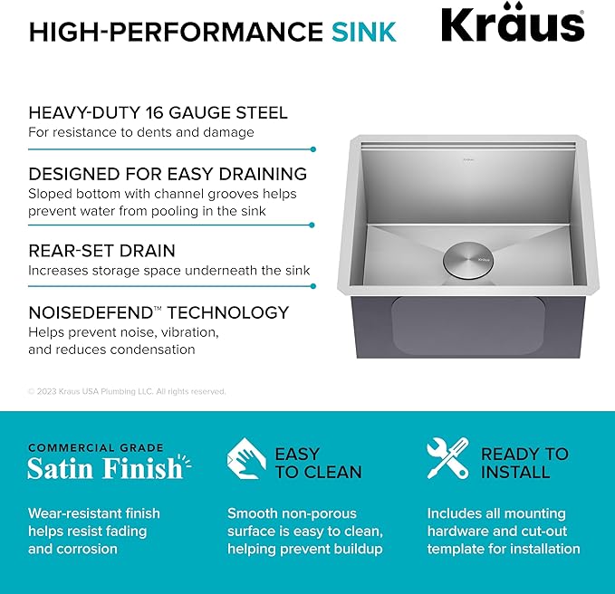 KRAUS Kore 21-Inch Undermount Workstation 16 Gauge Single Bowl Stainless Steel - Image 13