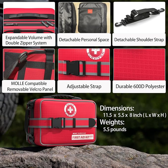 Upgrade Comprehensive Premium First Aid Kit, Labeled Compartments Trauma Kits - Image 4