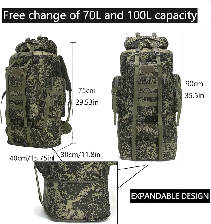 Hiking Backpack for Men 70L/100L Camping Backpack Military Rucksack Molle 3 - Image 2