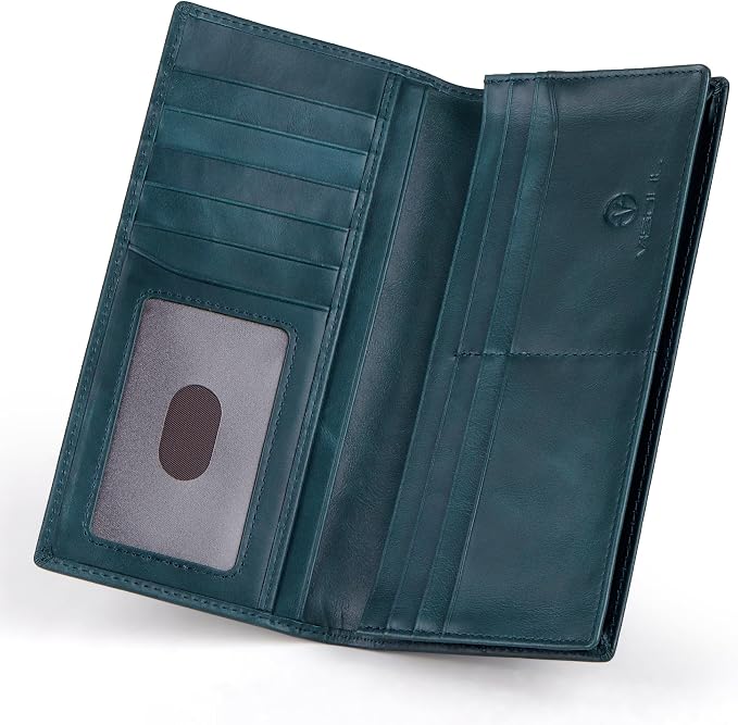 VISOUL Mens Checkbook Leather Wallets Long Bifold Wallets - Image 2