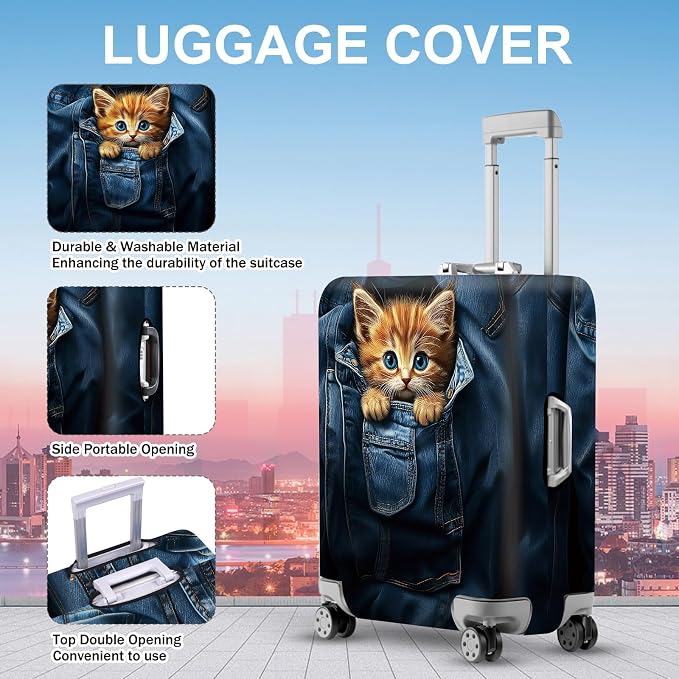 ANNA QUEEN Cute Kitten in Pocket Luggage Cover, Funny Cat Suitcase Protector - Image 3
