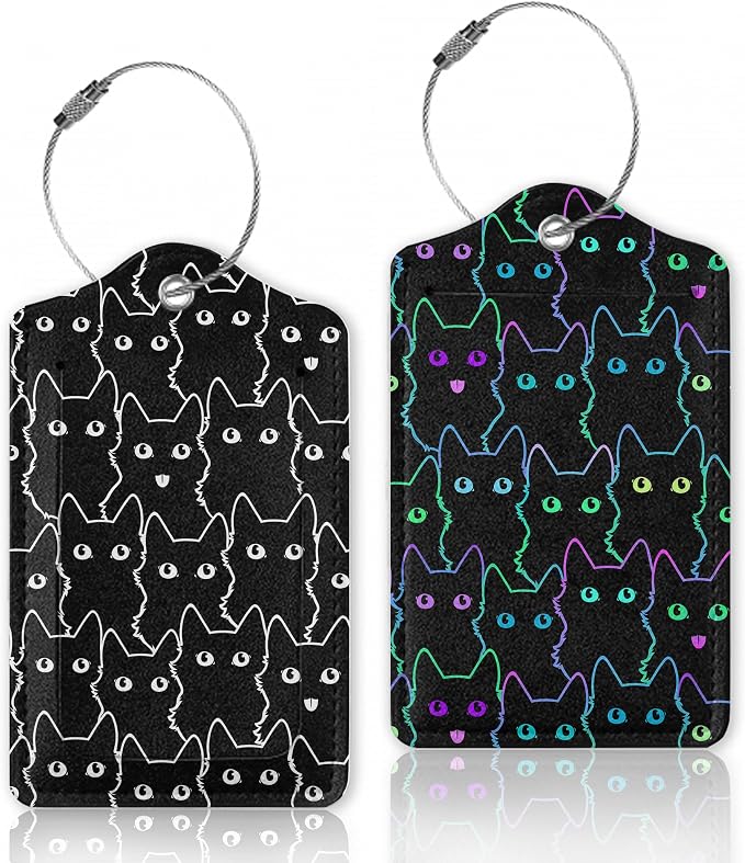 2 Pcs Luggage Tags for Suitcase, Cute Cat Luggage Tag Name Id Labels by Oeaskly
