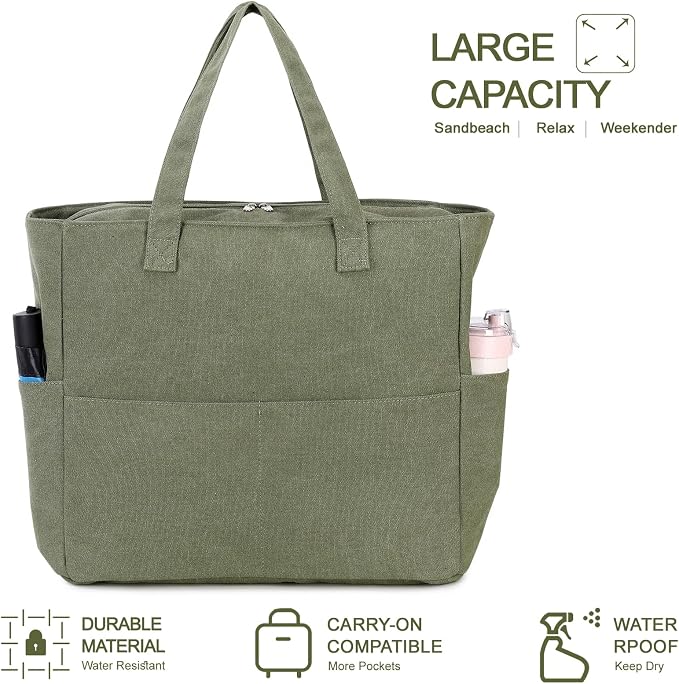 LEDAOU Large Beach Tote Bag Women Waterproof Sandproof Zipper Beach Tote Bag - Image 3