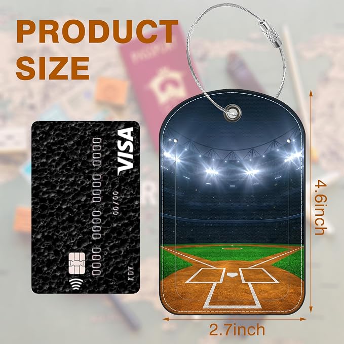 2 PCS Leather Luggage Tag for Suitcase Old Baseball and Glove on Baseball Grand - Image 2