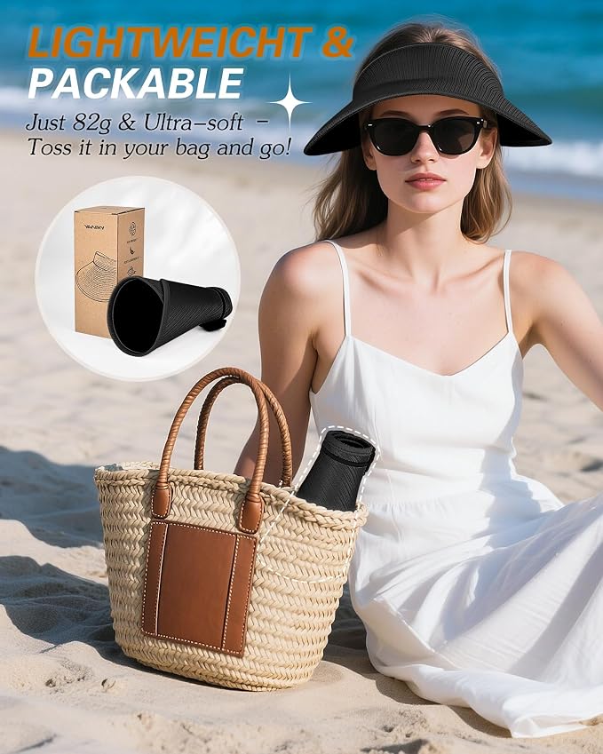 Sun Visor Hats for Women, UPF50+ Wide Brim Sun Hats Adjustable Foldable Beach - Image 5