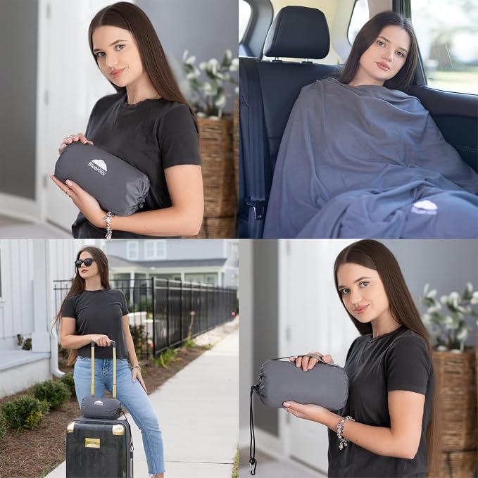 BlueHills Ultra Compact Travel Blanket Pillow in Portable Bag Case Soft 70 X 56 - Image 2