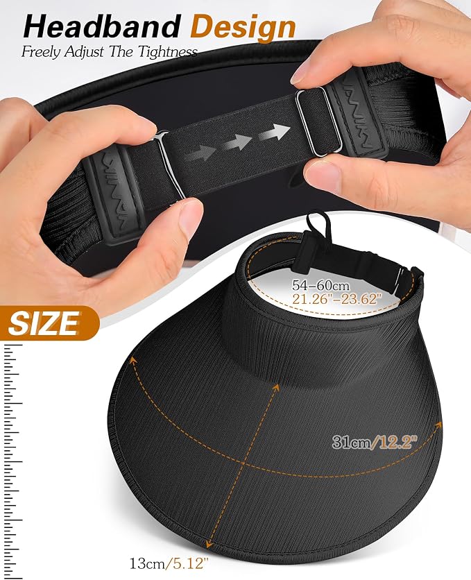 Sun Visor Hats for Women, UPF50+ Wide Brim Sun Hats Adjustable Foldable Beach - Image 6