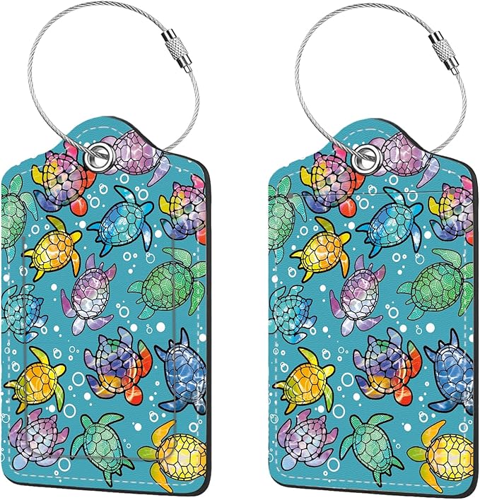2 Pcs Luggage Tags for Suitcase, Cute Unique PU Leather Travel Bag Tag by Anikathy