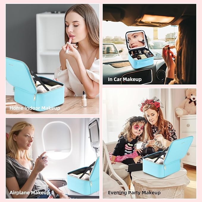 Travel Makeup Bag with LED Mirror – Waterproof Cosmetic Train Case with - Image 6