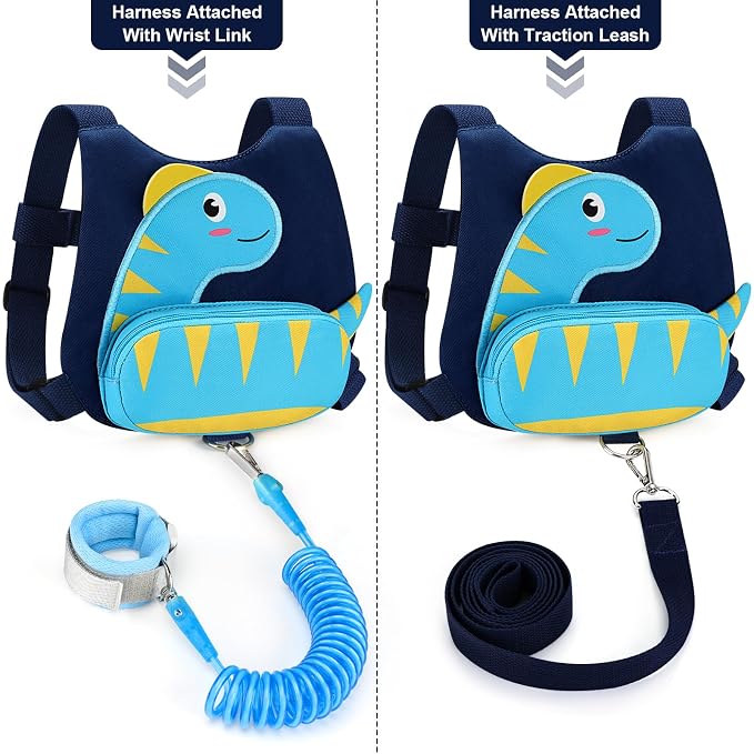 Accmor Toddler Harness with Leash, Cute Dinosaur Kids Leashes + Anti Lost Wrist - Image 3